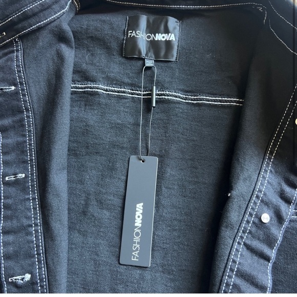 Fashion Nova Black Distressed jeans and jacket - “seeing you tonight” set - Picture 4 of 11